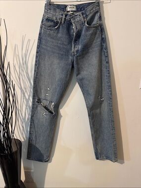 Agolde Relaxed Straight Ripped Light Blue Jeans